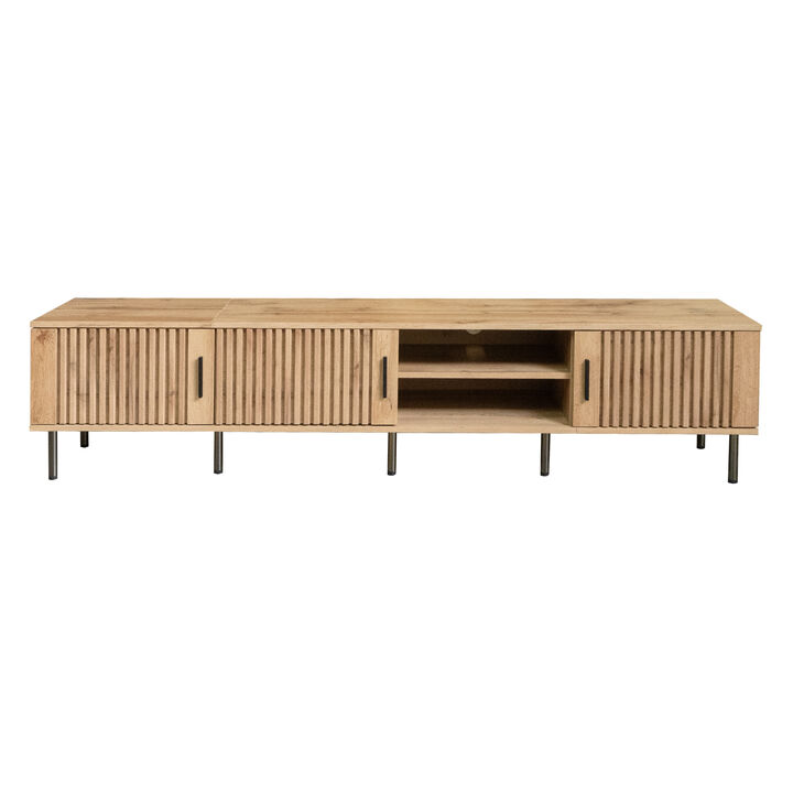 Merax Entertainment Console with Open Shelf & Hidden Storage, Cable Management