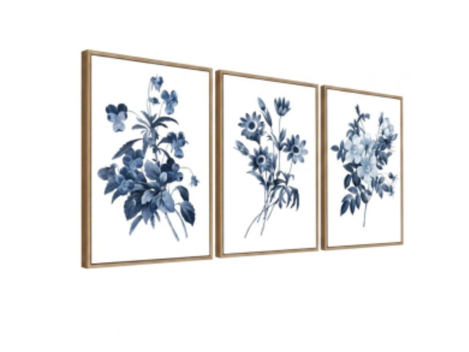 Large Framed Canvas Wall Art Natural Float Indigo Flowers Picturtes Living Decor