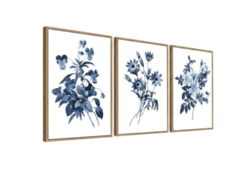 Large Framed Canvas Wall Art Natural Float Indigo Flowers Picturtes Living Decor image number 0