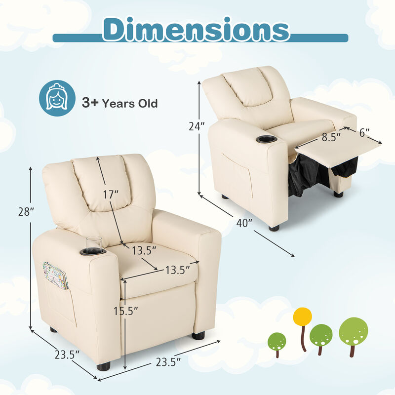 Kids Recliner Chair for Toddlers with Cup Holder and Side Pocket for Storage