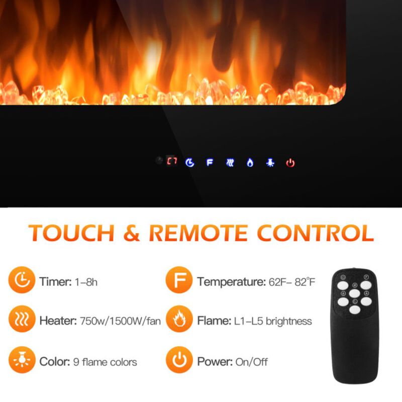 36 Inch Electric Fireplace Insert Wall Mounted with Timer