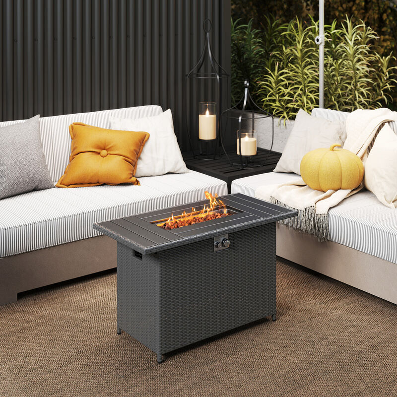 2-in-1 Rattan Propane Gas Fire Pit Table with Stainless Steel Burner image number 1