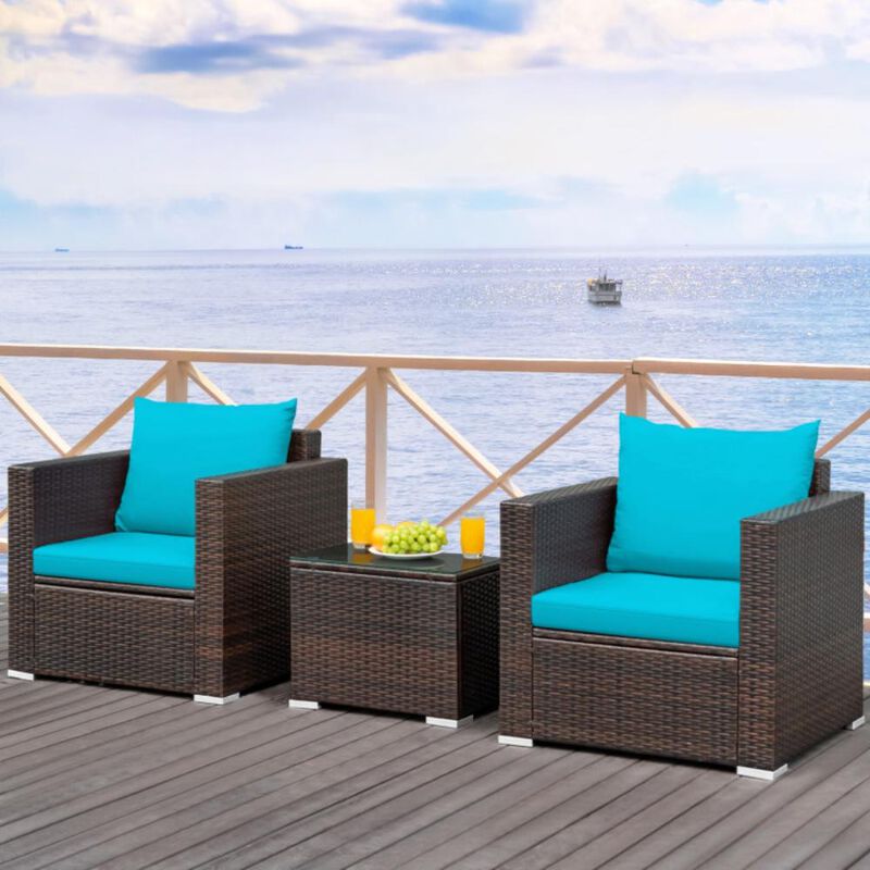 Hivvago 3 Pieces Patio Conversation Rattan Furniture Set with Cushion