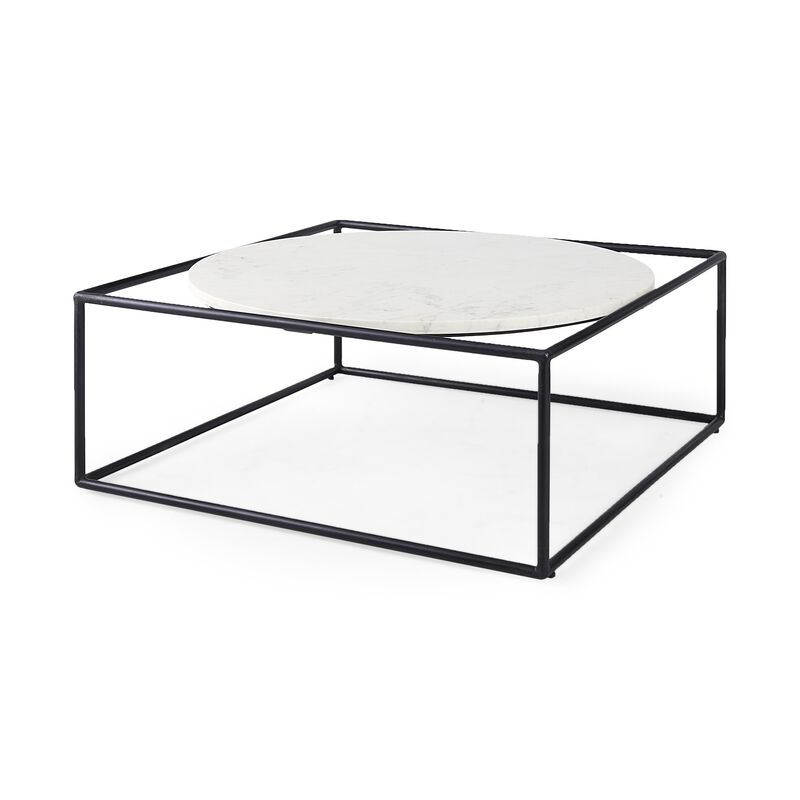 White Marble Metal Frame Round In Square Coffee Table
