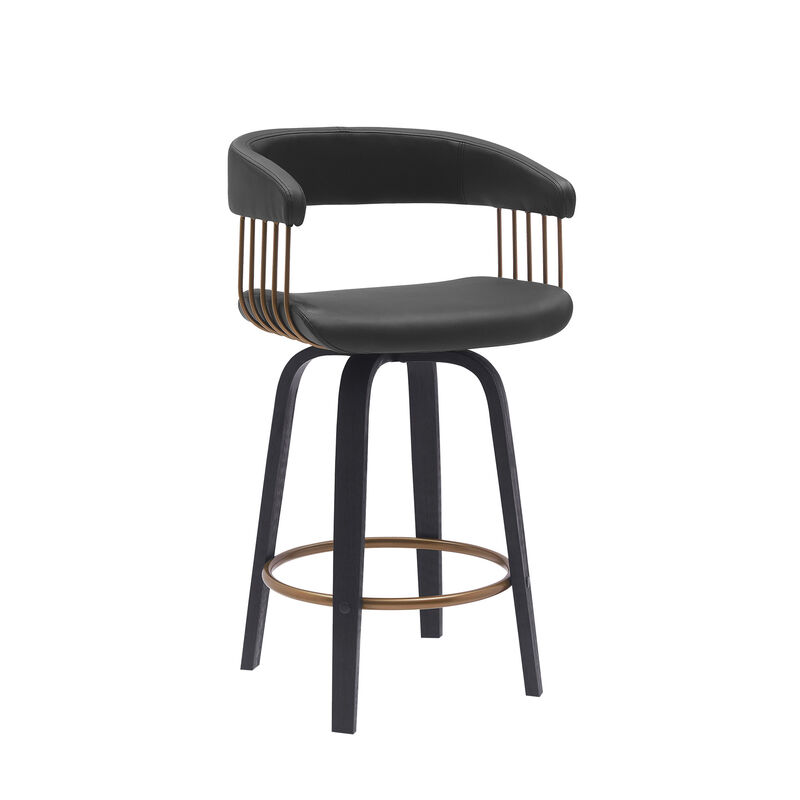 HomeRoots Faux Leather Counter Stool with Armrests and Bucket Seat image number 2
