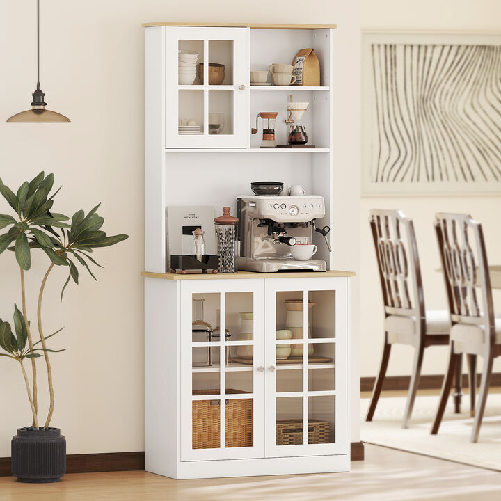 Hivvago 72" Kitchen Cabinet with Hutch and Glass Doors
