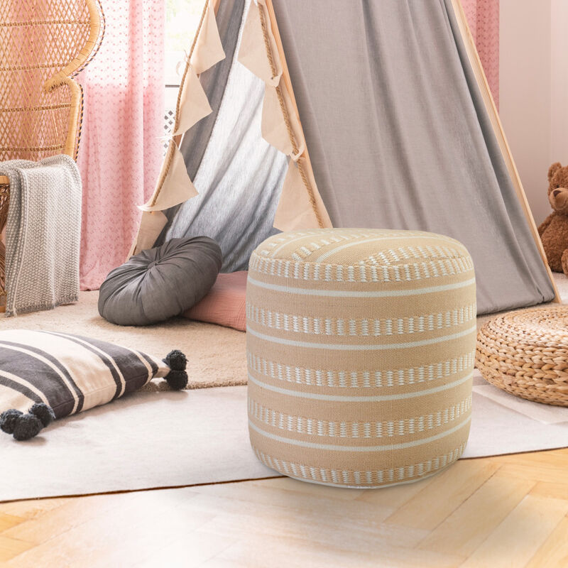 Polyester Round Striped Indoor Outdoor Pouf Ottoman