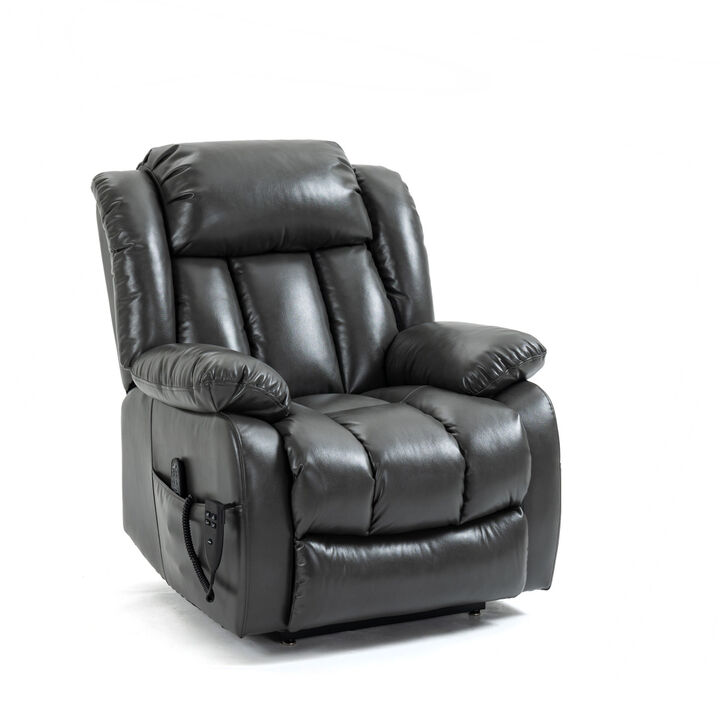 Dual Motor Infinite Position Up to 350 LBS Electric Medium size Grey Power Lift Recliner Chair with 8Point Vibration Massage and Lumbar Heating