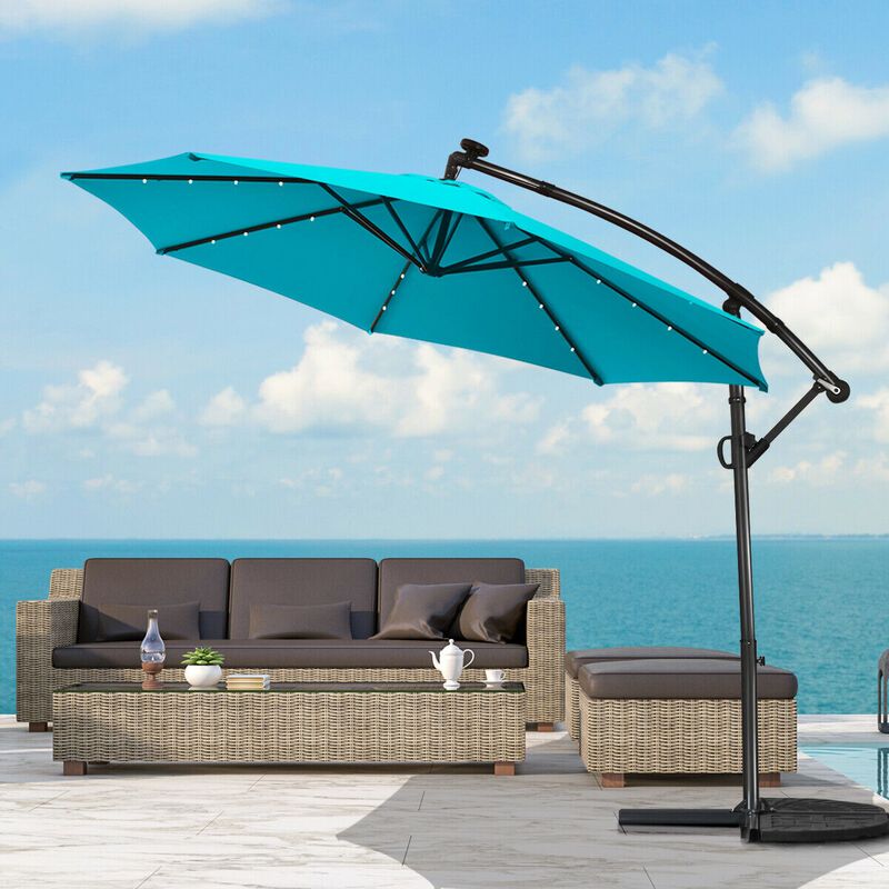 360-Degree Rotating Patio Umbrella &ndash; Solar Powered LED Cantilever Shade (Base Not Included)