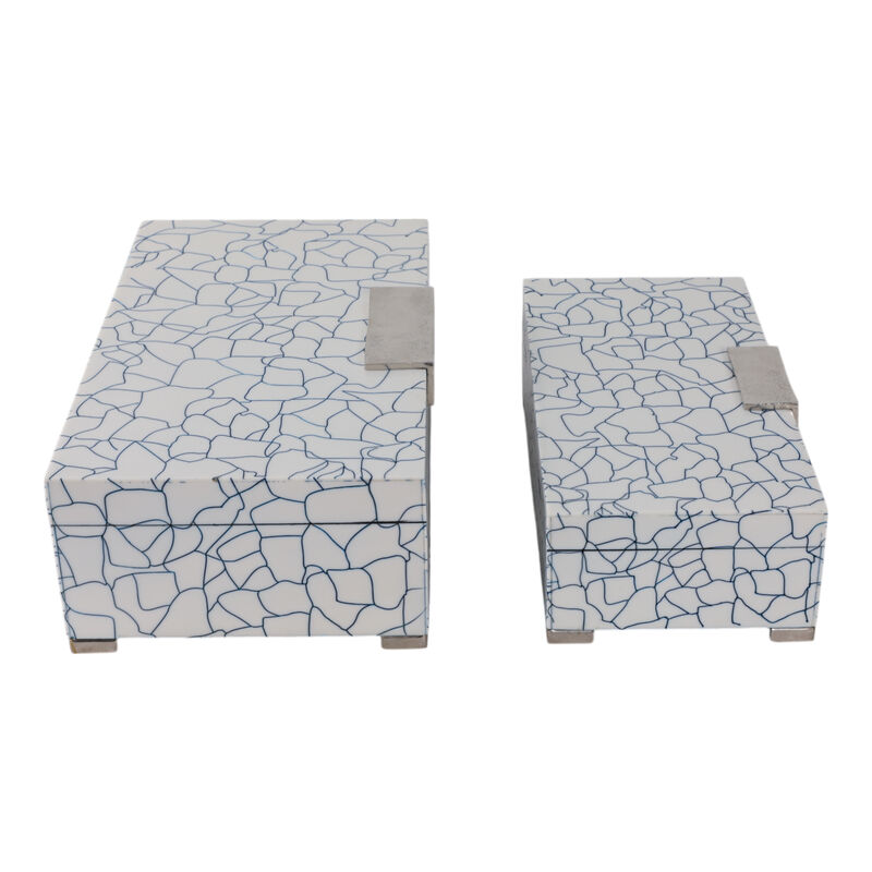 S/2 12/14" Squiggle Lines Footed Boxes, Navy/white image number 2