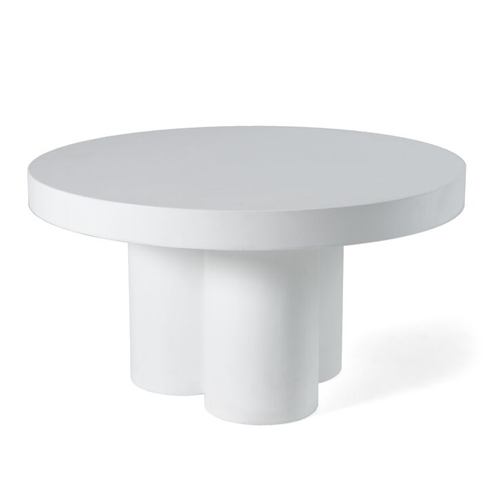 Cid Run Coffee Table, White Concrete, Abstract Base, Round 30 Inch Top - Benzara