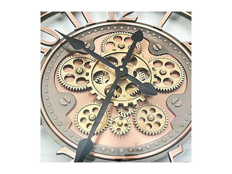 Real Moving Gears Metal Industrial Wall Clock 21 Inch Red Vintage image number 2