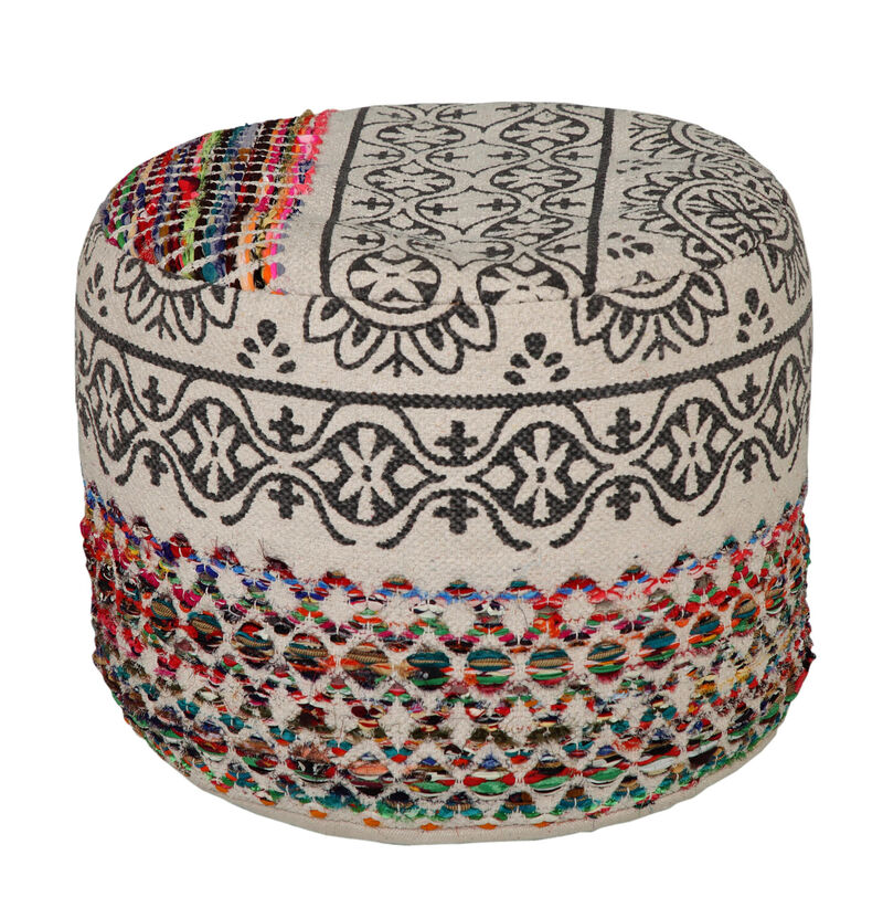 Upholstered Cylinder Pouf – Geometric Round Ottoman Footstool for Bedroom
