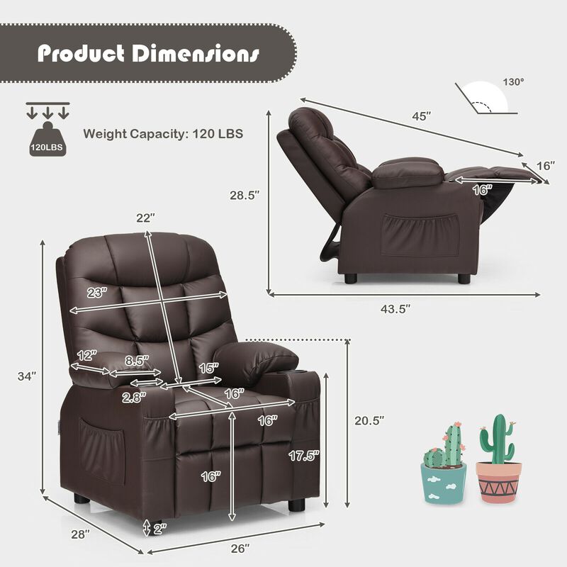 Kids Recliner Chair with Cup Holder and Footrest for Children