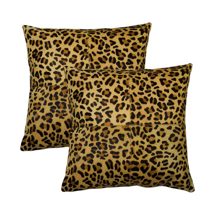 HomeRoots Set of Two 18" Brown and Black Leopard Cowhide Throw Pillows