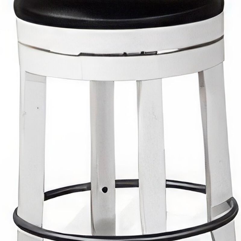Orso Swivel Counter Stool Set of 2, Black Faux Leather, White Wood - Benzara