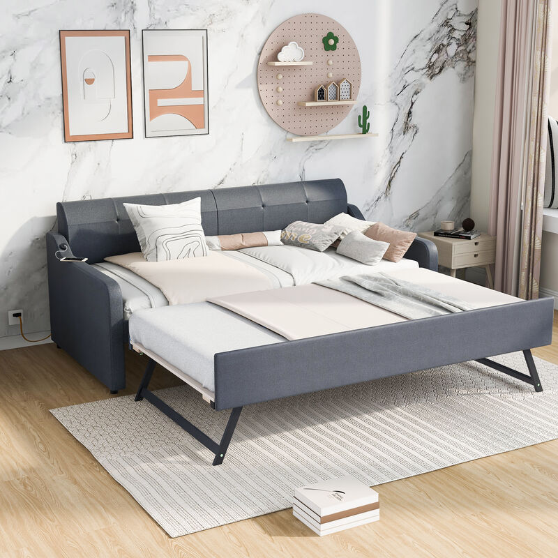Merax Upholstery Daybed with Trundle and USB Charging Design