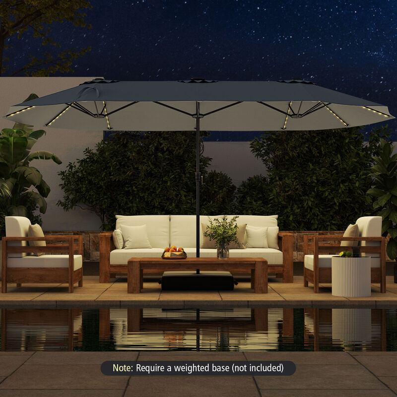 Extra-Large Patio Umbrella with LED Solar Lights and Crank Handle