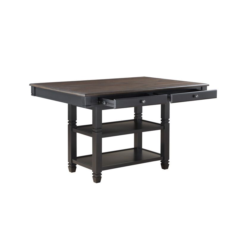 Transitional Style Counter Height Dining Set 5pc Table w Display Shelves Drawers and 4x Counter Height Chairs Black Finish Funiture image number 0