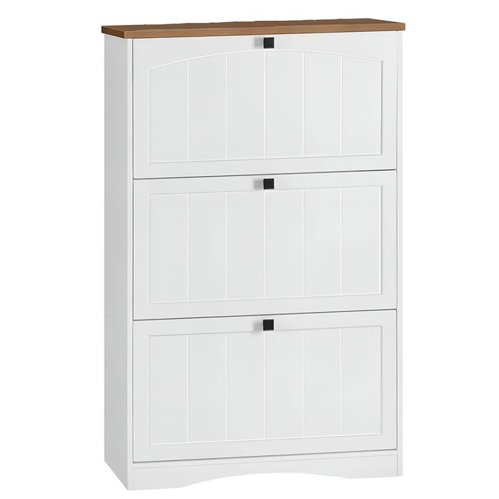 Large Shoe Storage Cabinet with Flip-Down Drawers for 24 Pairs Shoes-White