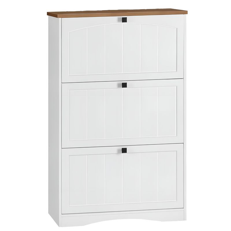 Large Shoe Storage Cabinet with Flip-Down Drawers for 24 Pairs Shoes-White image number 0