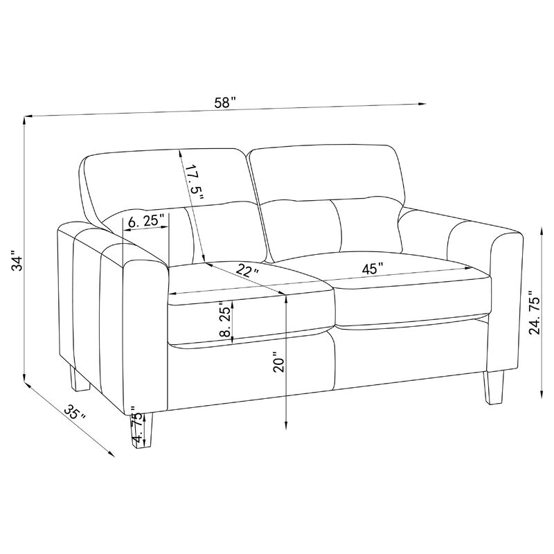 Secy Loveseat, Brown Faux Leather, Track Arms, 58 Inch Pine Wood Frame image number 7