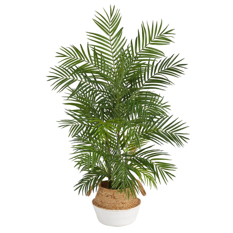 Nearly Natural 4-ft Areca Palm in Boho Chic Jute White Planter
