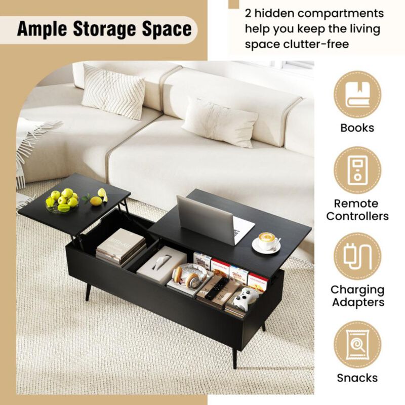 Hivvago 47 Inch Lift Top Coffee Table with 2 Hidden Compartments