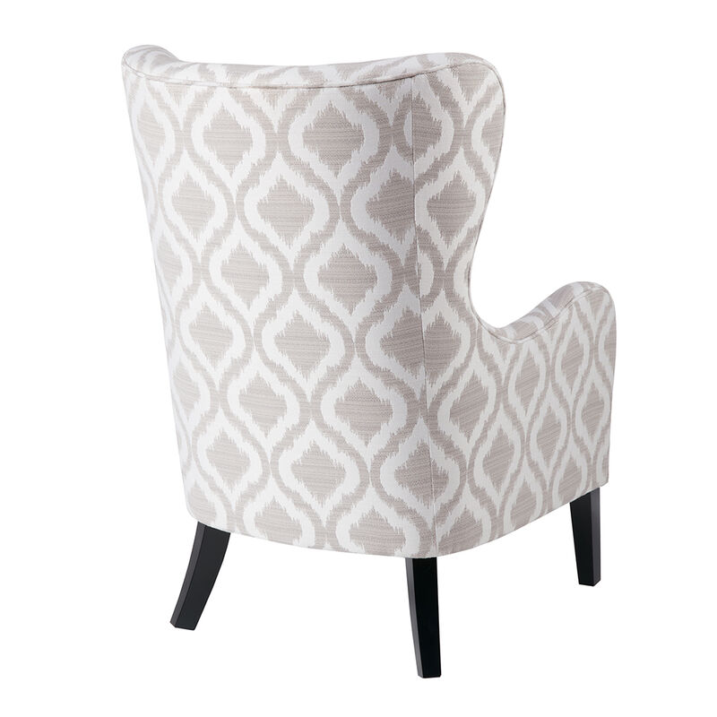 Gracie Mills Zachery Transitional Swoop Wing Chair with Round Arm and Piped Edges