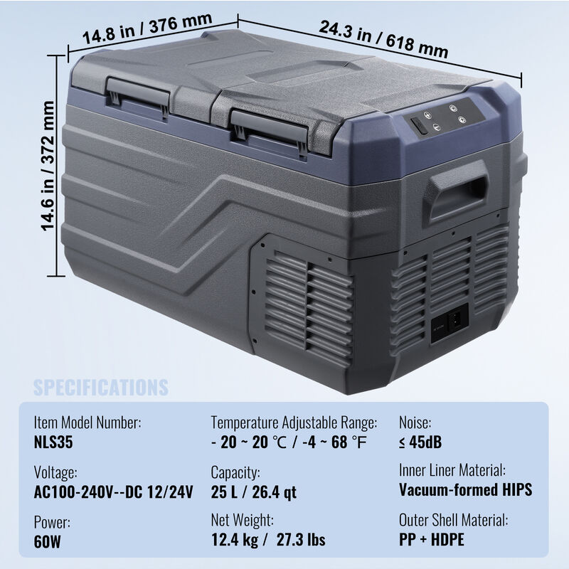 VEVOR Portable Car Refrigerator Freezer Compressor 25 L Dual Zone for Car Home image number 6