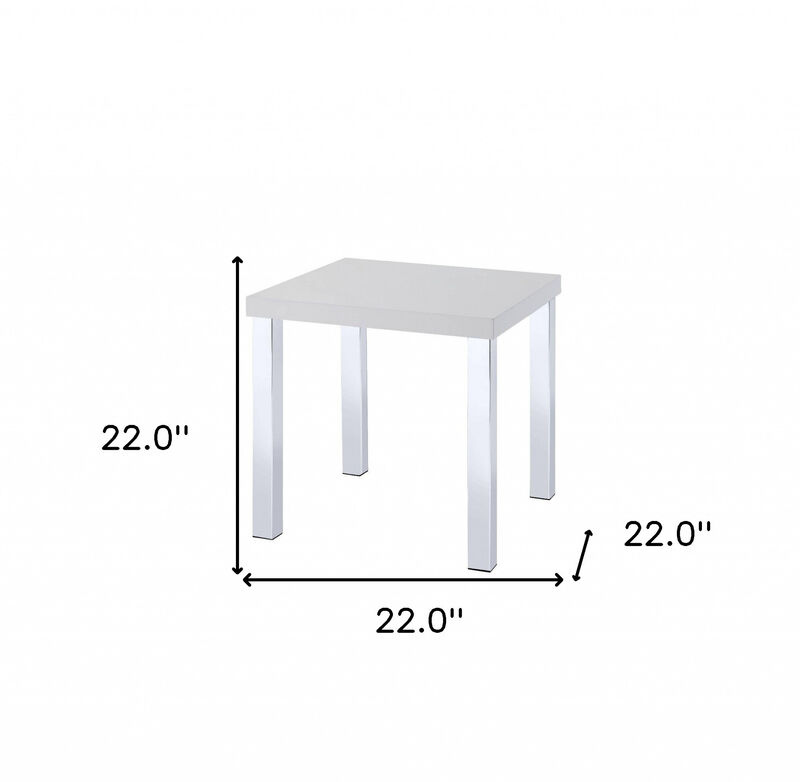 High Gloss Square End Table, Modern Accent Table for Living Room or Bedroom