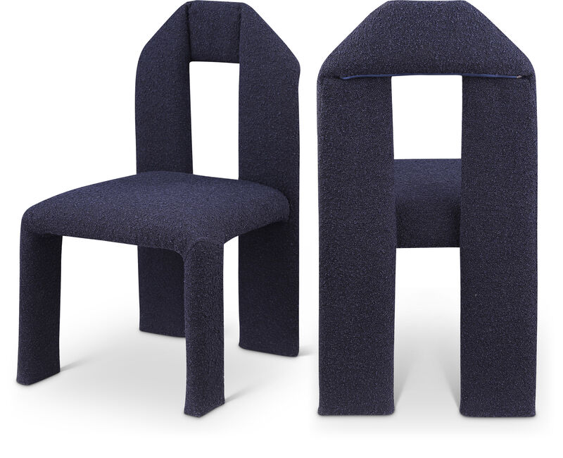 Meridian Furniture Bennett Navy Boucle Fabric Dining Chair, Set of 2