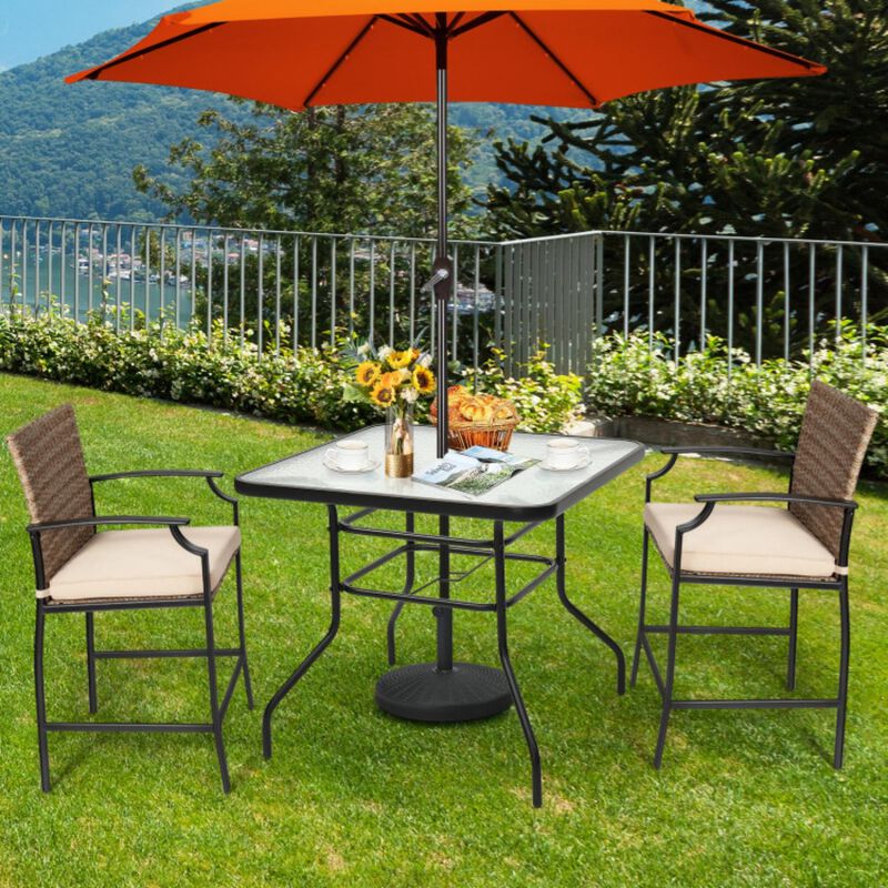 Hivvago 32 Inch Patio Tempered Glass Steel Frame Square Table