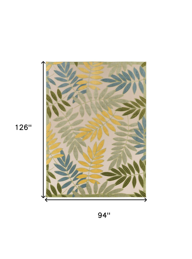 HomeRoots 8' X 11' Blue Green And Yellow Palm Leaf Indoor Outdoor Area Rug image number 6
