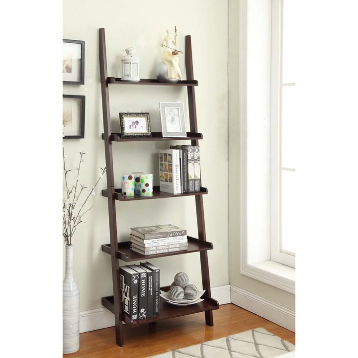 Convenience Concepts 5 shelves, American Heritage Bookshelf Ladder, Espresso, 72.75" x 25"