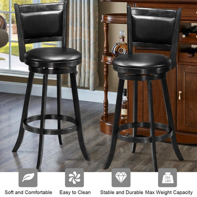 Hivvago Set of 2 29 Inch Swivel Bar Height Stool Wood Dining Chair Barstool