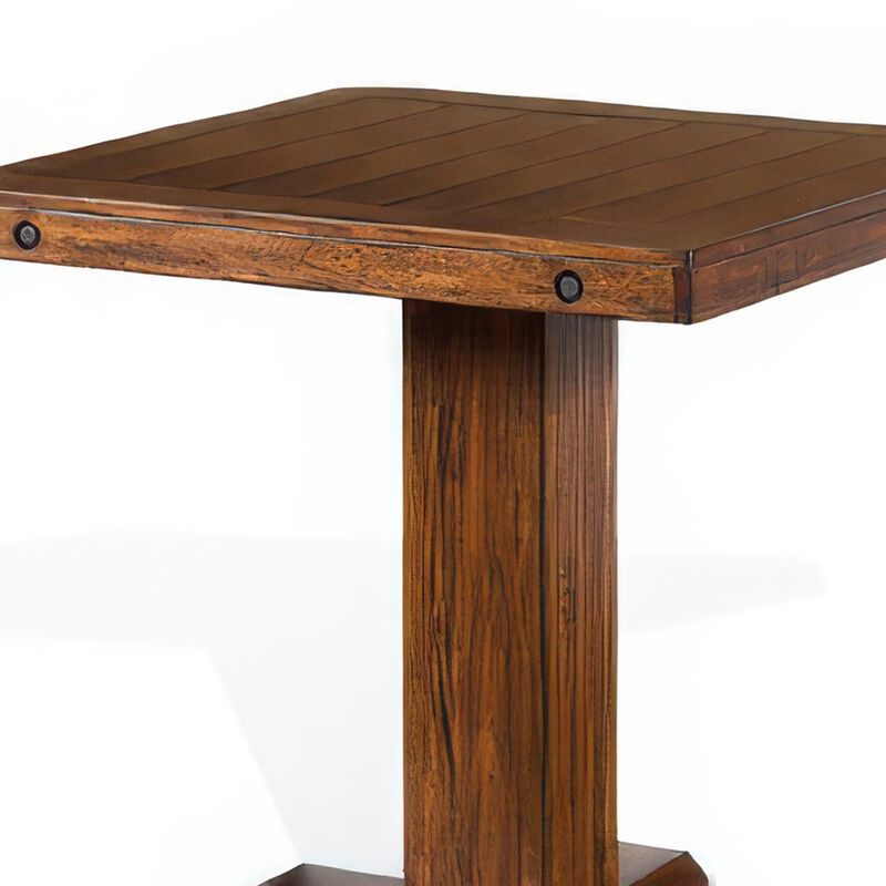 Reggie Bar Table, Adjustable Pedestal Base, 36 Inch Square Top, Brown