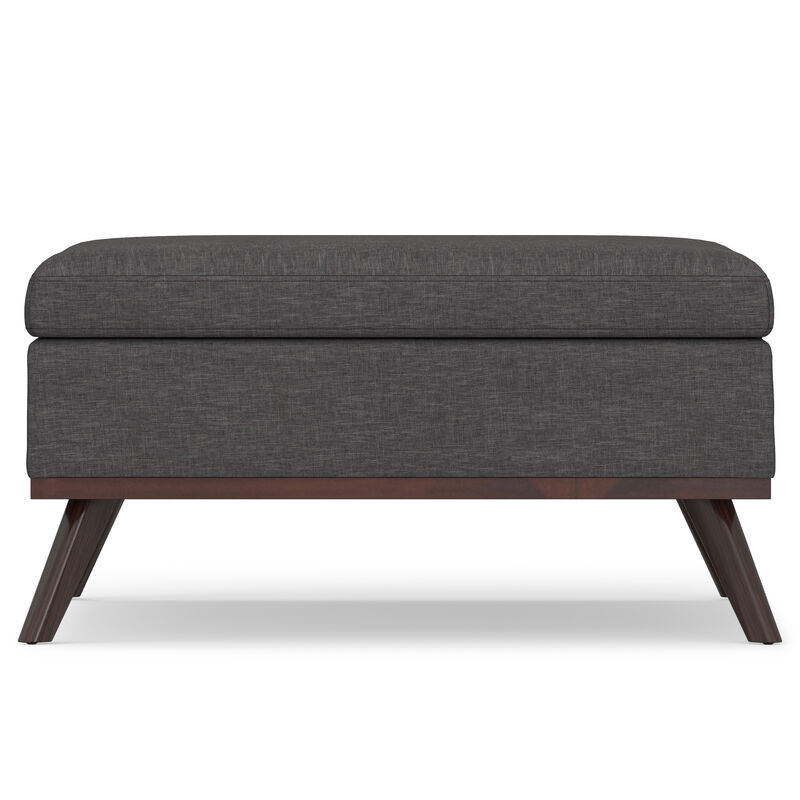 Owen Square Coffee Table Storage Ottoman in Slate Grey Linen Look Fabric