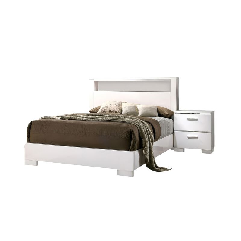 Aman 4pc Queen Bedroom Set, LED Headboard with Shelf, White Wood image number 3