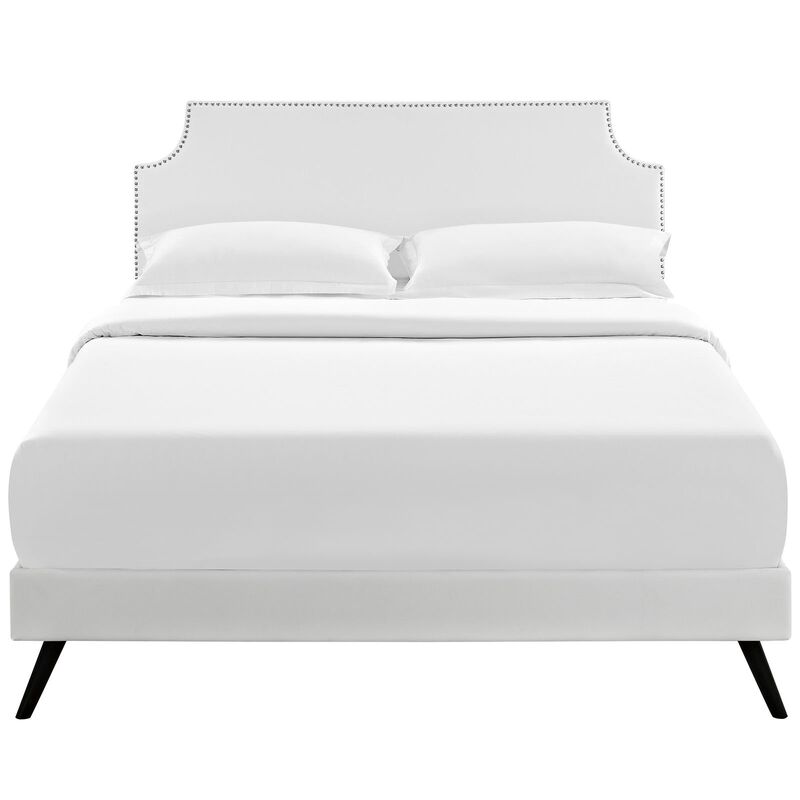 Modway Laura Vinyl Platform Bed with Round Splayed Legs, Queen, White image number 5