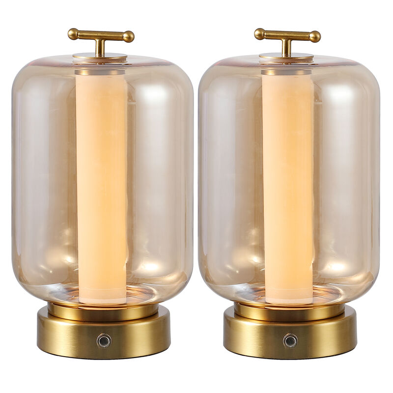 Milou 10.75" Vintage Glam Lantern Rechargeable/Cordless Dimmable Integrated LED Table Lamp with Touch Sensor