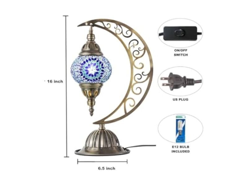 Turkish Mosaic Table Lamp For Living Room Bedroom Desk Blue image number 3