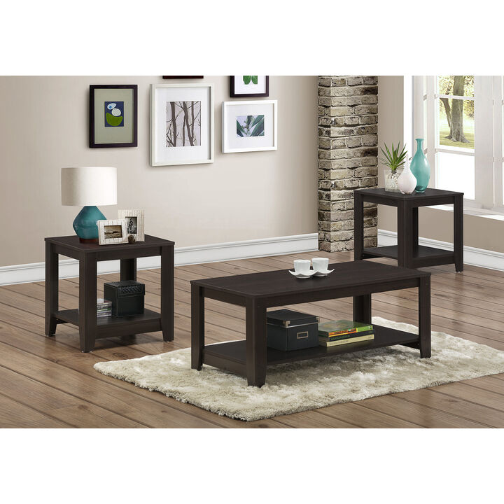 Monarch Specialties I 7990P Table Set, 3pcs Set, Coffee, End, Side, Accent, Living Room, Laminate, Brown, Transitional