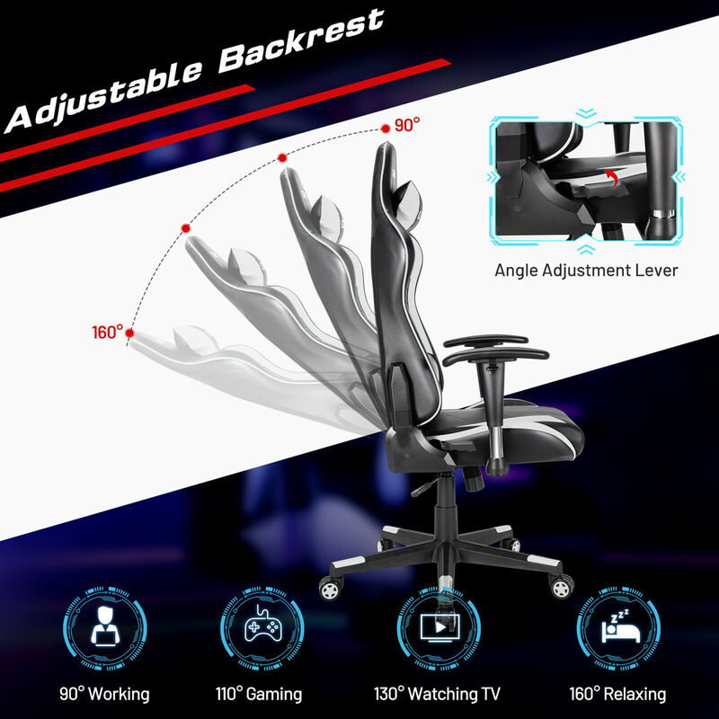 Costway Gaming Chair Adjustable Swivel Racing Style Computer Office Chair White