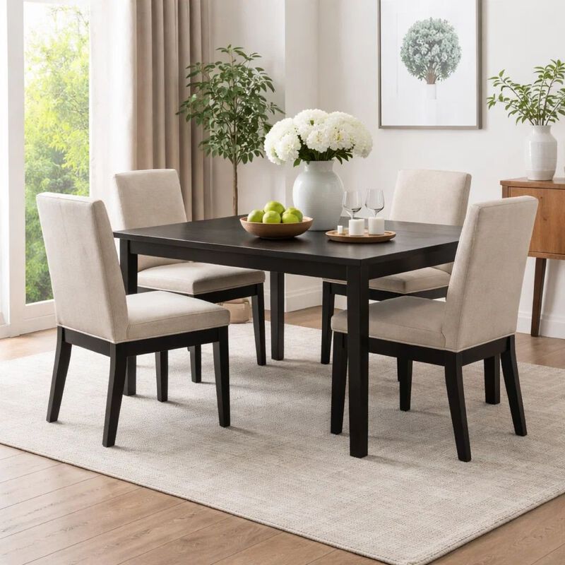 19 Inch Wood Dining Chair, Set of 2, Padded Backrest, Beige Upholstery image number 7