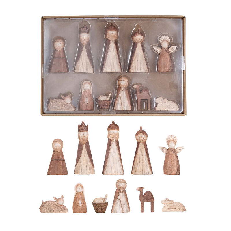 Wood-Finish Resin Nativity Set, Natural, Set of 11 image number 0