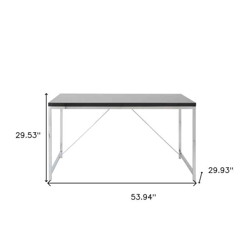 HomeRoots 54" Black and Silver Wood and Stainless Steel Writing Desk image number 4