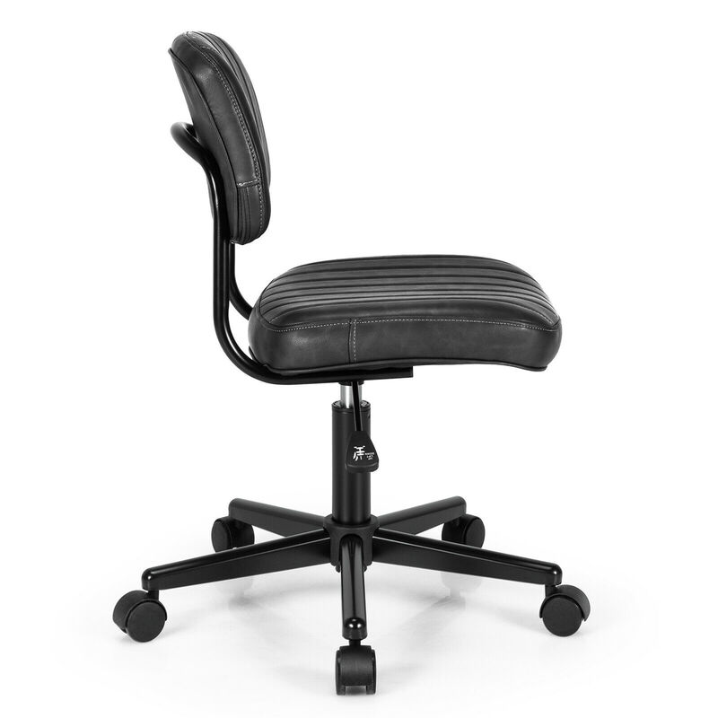 Costway PU Leather Office Chair Adjustable Swivel Task Chair w/ Backrest Black image number 9