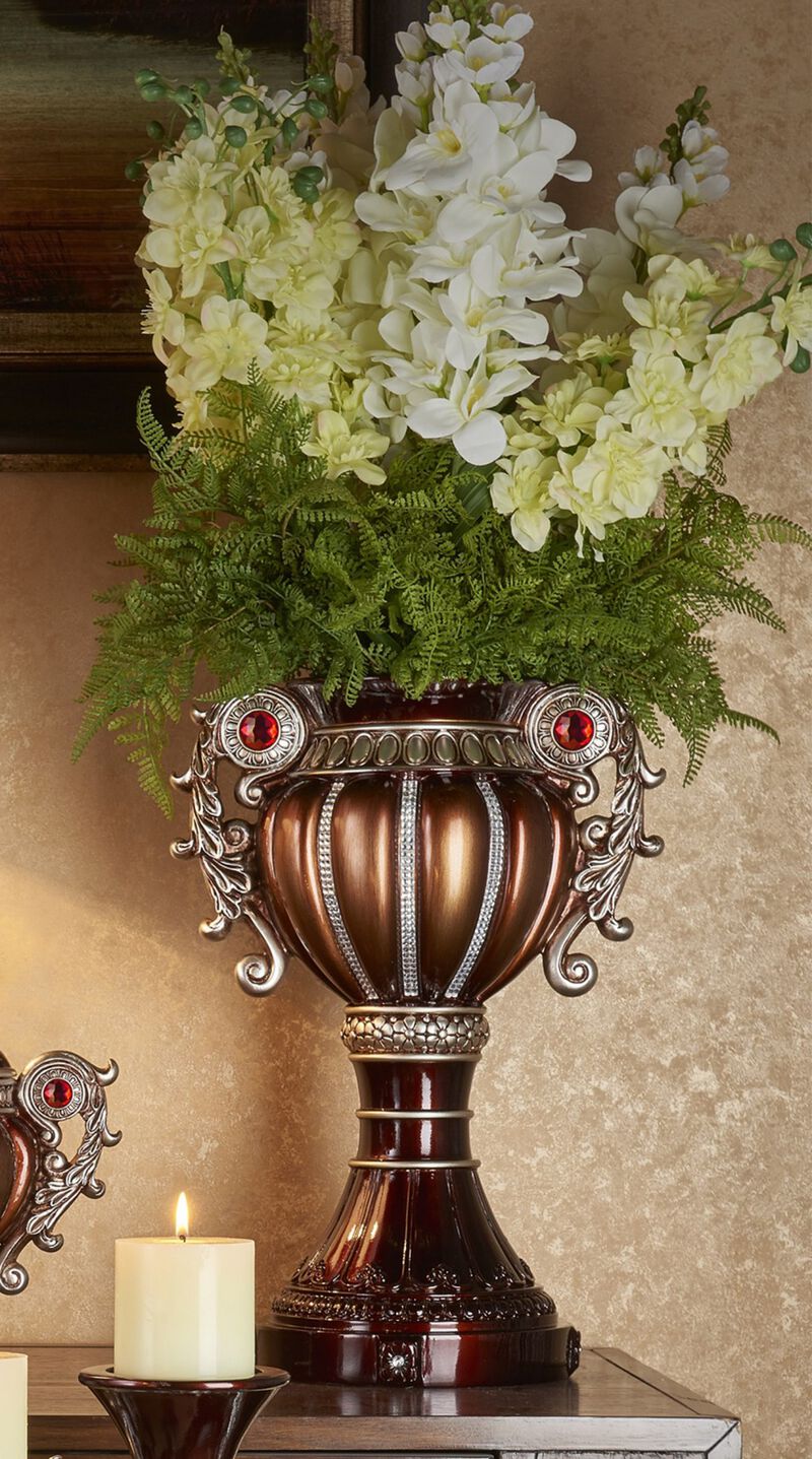 Floral Urn Polyresin Table Vase with Stones – Decorative Vase for Flowers, Centerpieces, and Home Décor