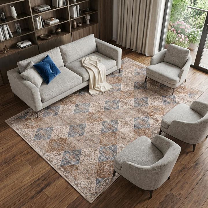 HomeRoots Floral Distressed Area Rug